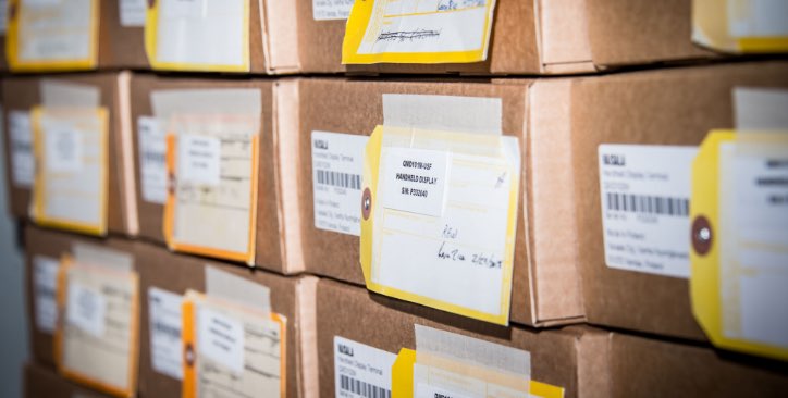 boxes of spare laptops